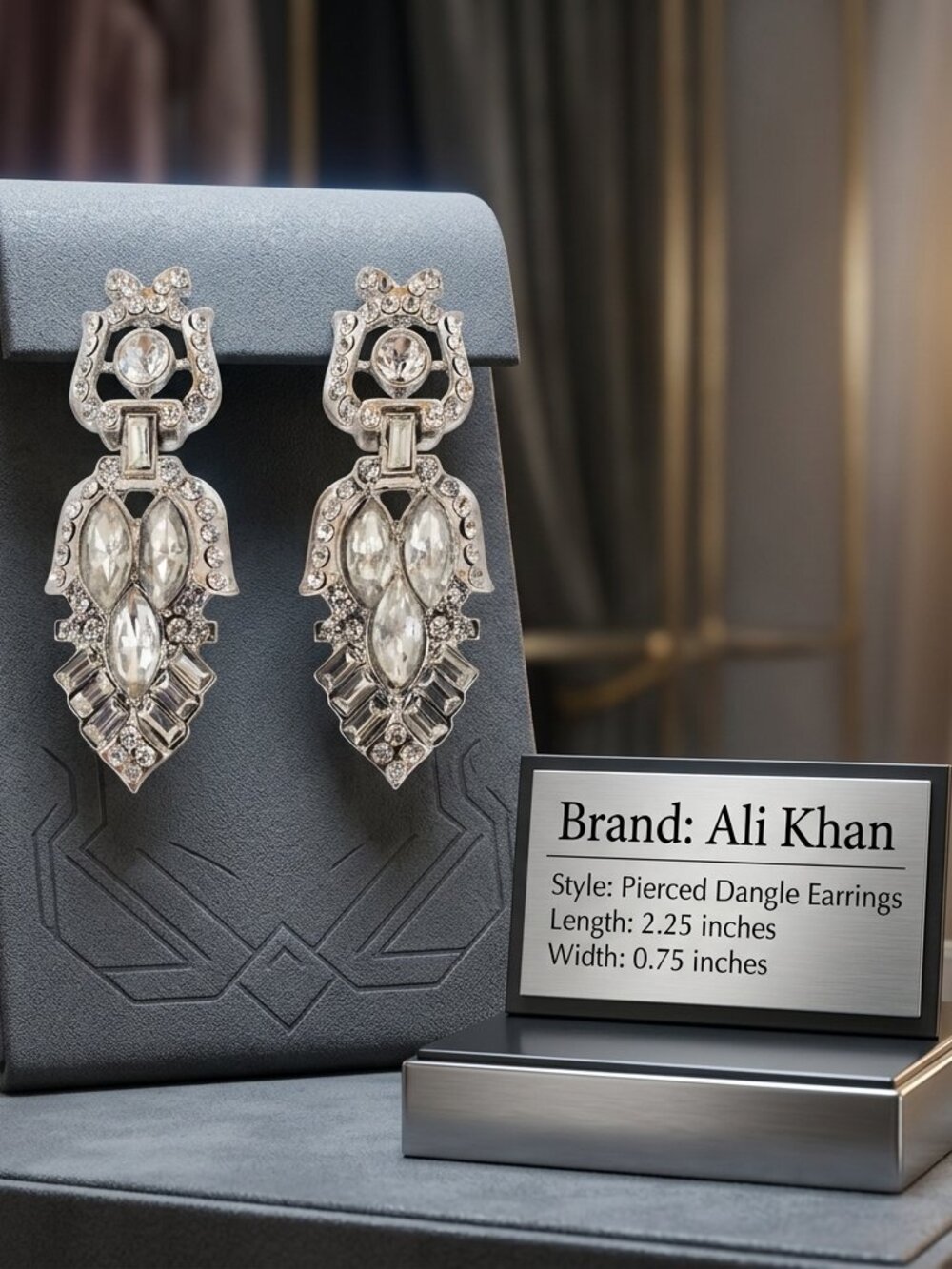 Ali Khan Crystal Rhinestone Dangle pierced Earrings